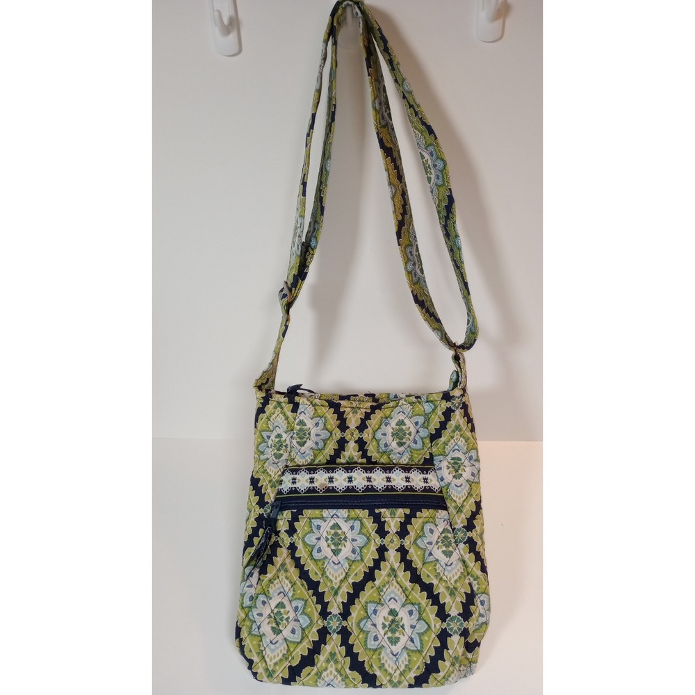 Vera Bradley Cambridge Quilted Cotton Hipster Crossbody Bag Navy Green Vintage